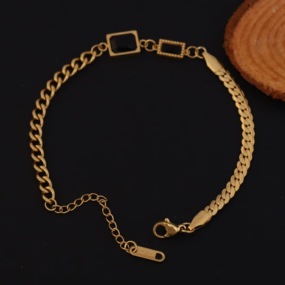 Charms Green Stones Chain Bracelet Gold Plated – Single Layer, Anti-Tarnish, Waterproof (GOLD)