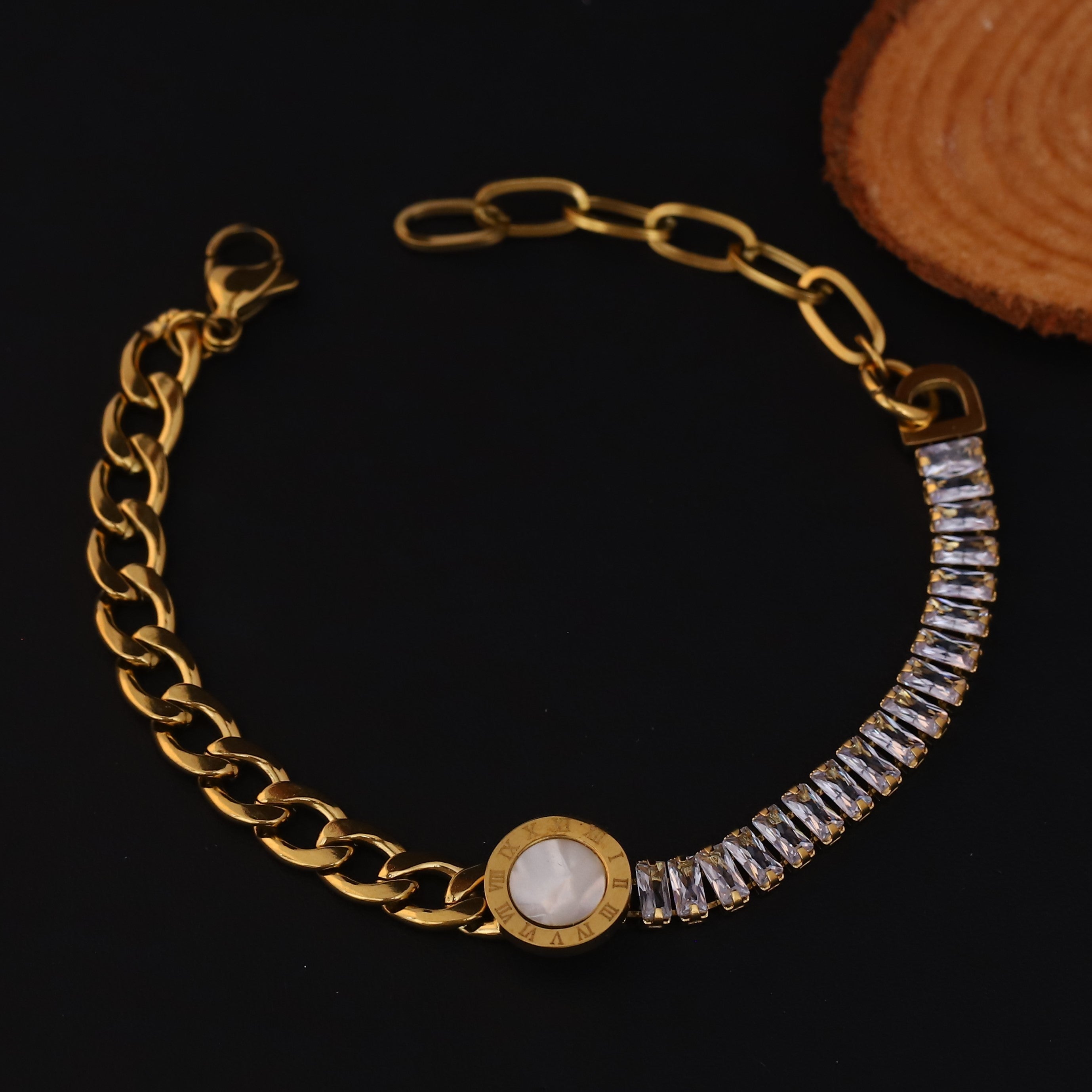 White Stones Chain Bracelet Gold Plated – Single Layer, Anti-Tarnish, Waterproof, Minimalist Style (GOLD)