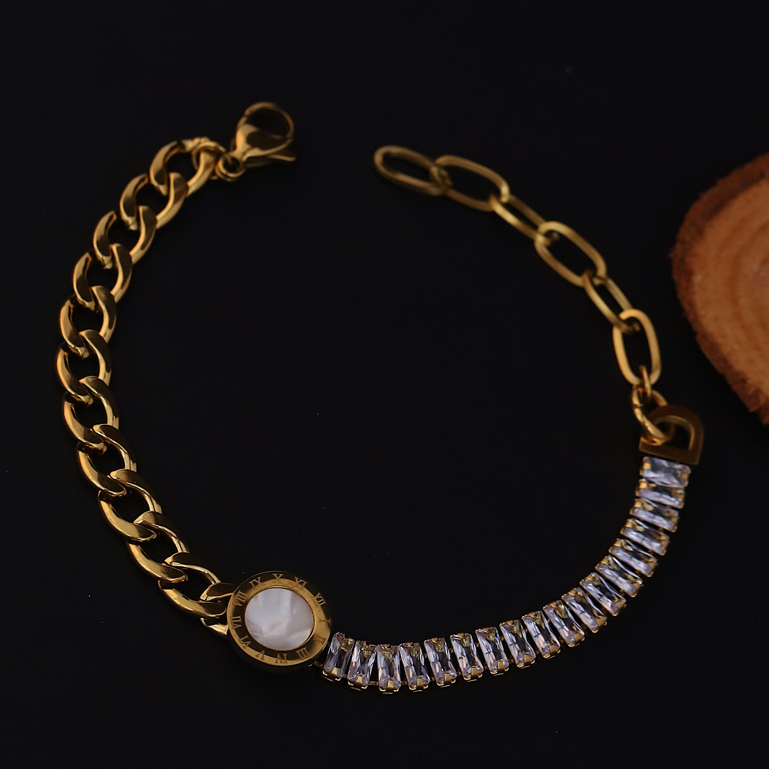 White Stones Chain Bracelet Gold Plated – Single Layer, Anti-Tarnish, Waterproof, Minimalist Style (GOLD)