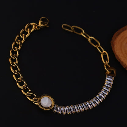 White Stones Chain Bracelet Gold Plated – Single Layer, Anti-Tarnish, Waterproof, Minimalist Style (GOLD)
