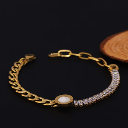 White Stones Chain Bracelet Gold Plated – Single Layer, Anti-Tarnish, Waterproof, Minimalist Style (GOLD)