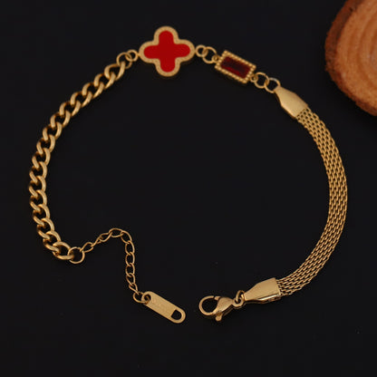 Charms Red Stone Chain Bracelet Gold Plated – Single Layer, Anti-Tarnish, Waterproof (GOLD)