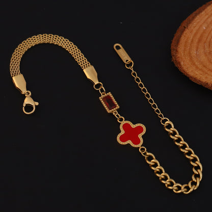 Charms Red Stone Chain Bracelet Gold Plated – Single Layer, Anti-Tarnish, Waterproof (GOLD)