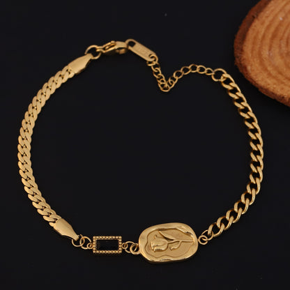 Rose Black Stone Chain Bracelet Gold Plated – Single Layer, Anti-Tarnish, Waterproof (GOLD)