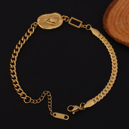 Rose Black Stone Chain Bracelet Gold Plated – Single Layer, Anti-Tarnish, Waterproof (GOLD)