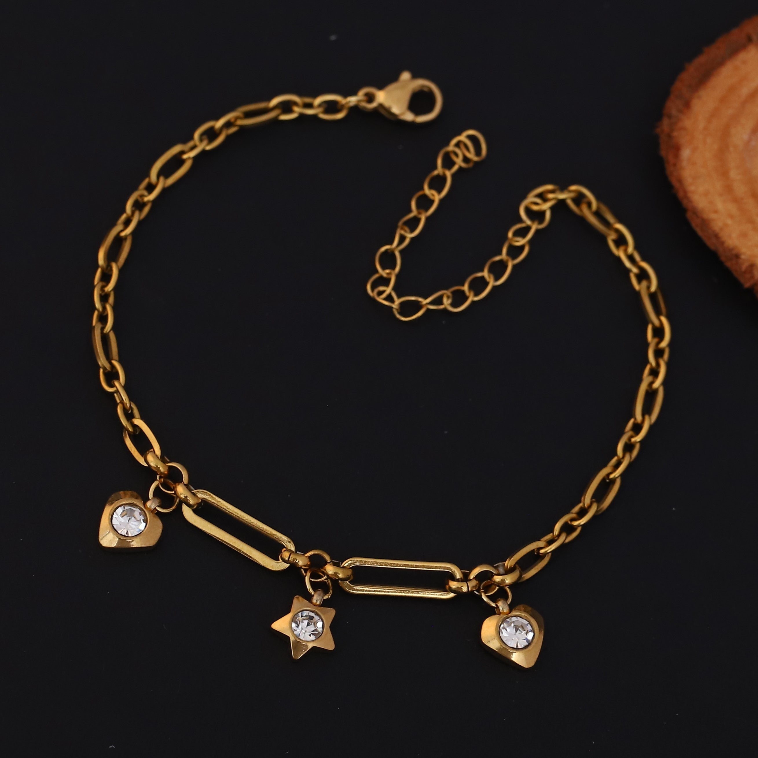 Charms Chain Bracelet Gold Plated – Single Layer, Anti-Tarnish, Waterproof, Minimalist Style (GOLD)