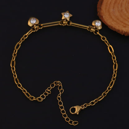 Charms Chain Bracelet Gold Plated – Single Layer, Anti-Tarnish, Waterproof, Minimalist Style (GOLD)