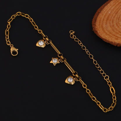 Charms Chain Bracelet Gold Plated – Single Layer, Anti-Tarnish, Waterproof, Minimalist Style (GOLD)