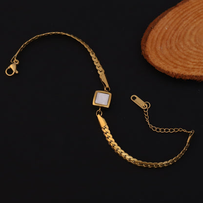 White Stones Chain Bracelet Gold Plated – Single Layer, Anti-Tarnish, Waterproof, Minimalist Style (GOLD)