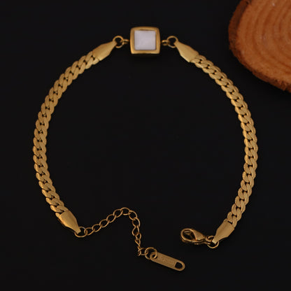 White Stones Chain Bracelet Gold Plated – Single Layer, Anti-Tarnish, Waterproof, Minimalist Style (GOLD)
