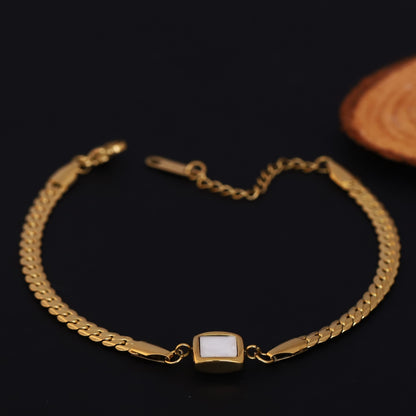 White Stones Chain Bracelet Gold Plated – Single Layer, Anti-Tarnish, Waterproof, Minimalist Style (GOLD)