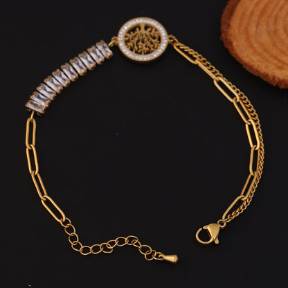 Life Tree White Color Stones Chain Bracelet Gold Plated – Single Layer, Anti-Tarnish, Waterproof, Minimalist Style (GOLD)