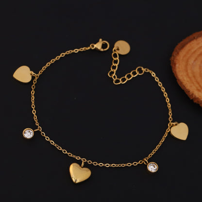 Heart Chain Bracelet Gold Plated – Single Layer, Anti-Tarnish, Waterproof, Minimalist Style (GOLD)