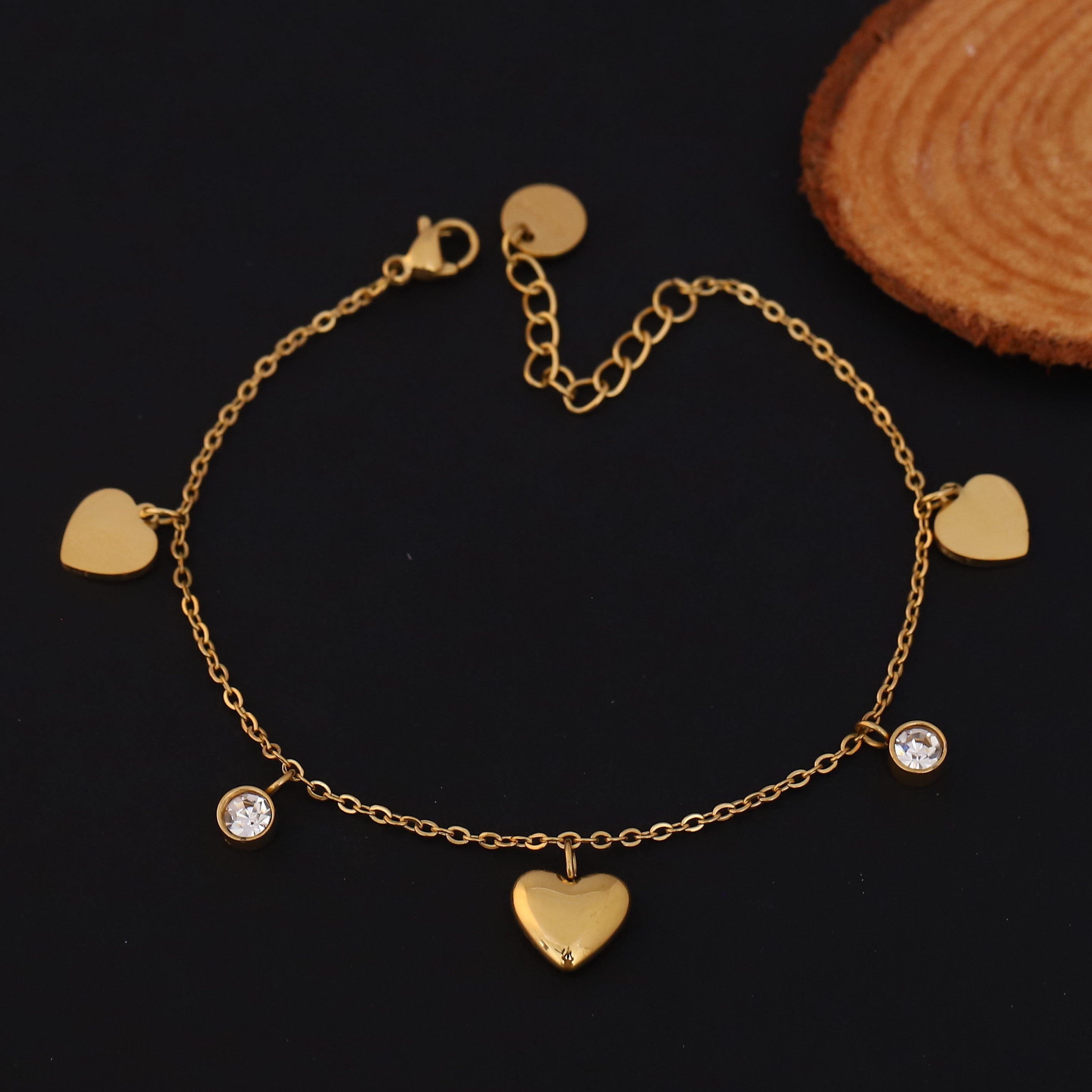 Heart Chain Bracelet Gold Plated – Single Layer, Anti-Tarnish, Waterproof, Minimalist Style (GOLD)