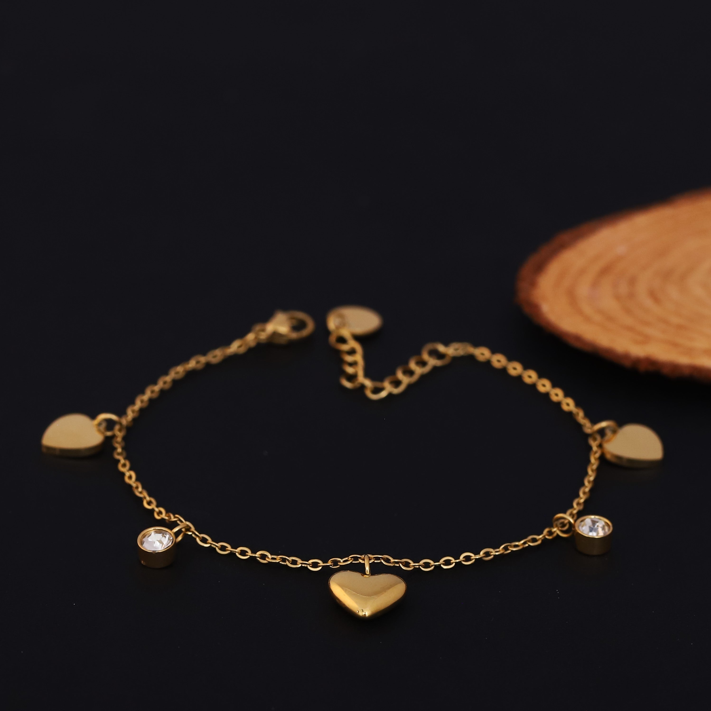 Heart Chain Bracelet Gold Plated – Single Layer, Anti-Tarnish, Waterproof, Minimalist Style (GOLD)