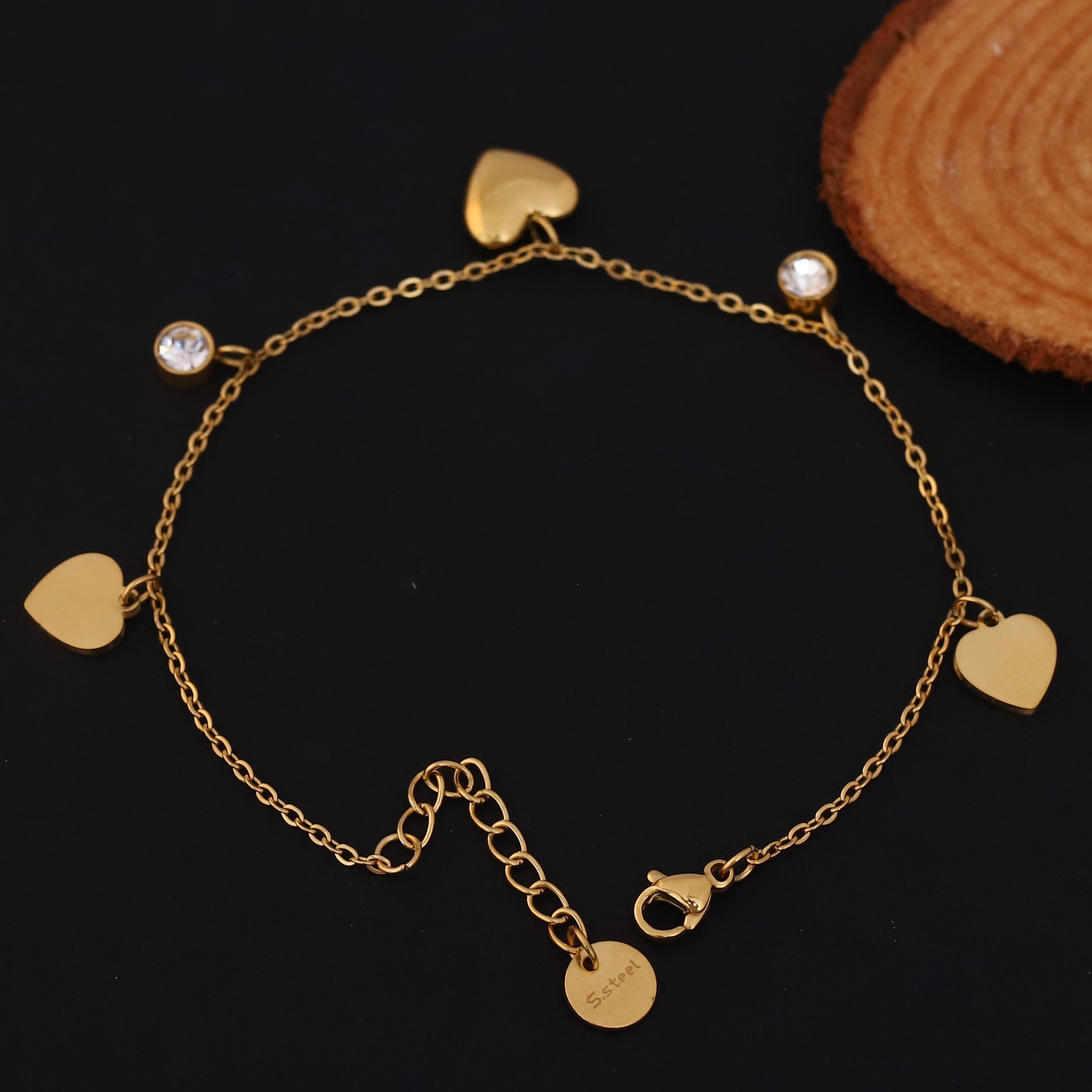 Heart Chain Bracelet Gold Plated – Single Layer, Anti-Tarnish, Waterproof, Minimalist Style (GOLD)