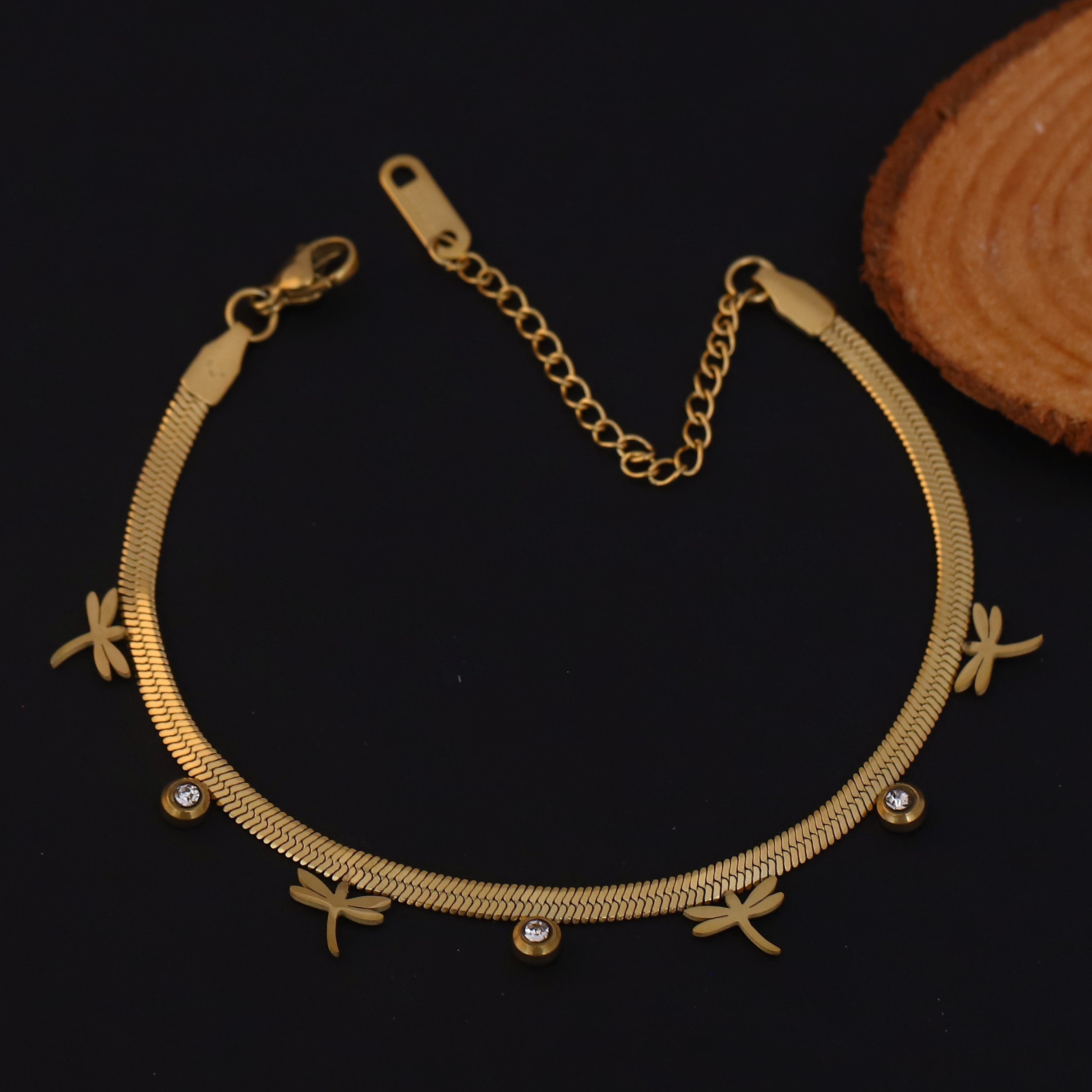 Dragonfly Snake Chain Bracelet Gold Plated – Single Layer, Anti-Tarnish, Waterproof, Minimalist Style (GOLD)