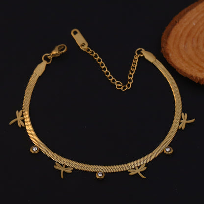 Dragonfly Snake Chain Bracelet Gold Plated – Single Layer, Anti-Tarnish, Waterproof, Minimalist Style (GOLD)