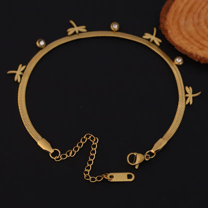 Dragonfly Snake Chain Bracelet Gold Plated – Single Layer, Anti-Tarnish, Waterproof, Minimalist Style (GOLD)