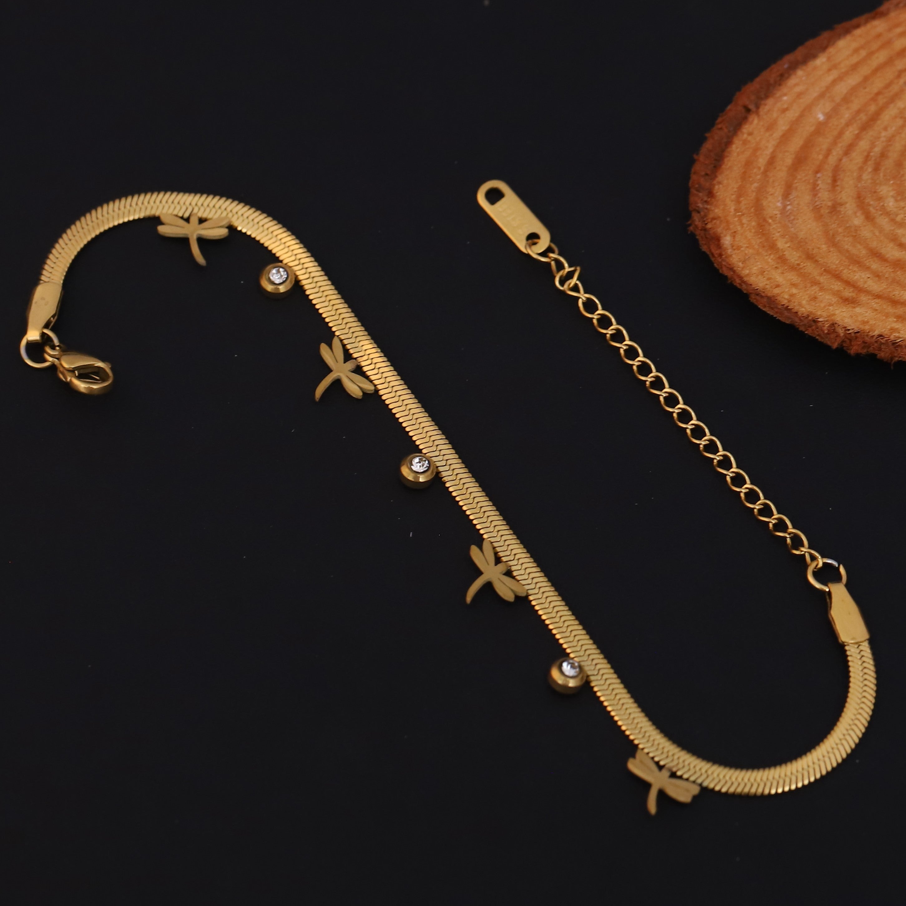 Dragonfly Snake Chain Bracelet Gold Plated – Single Layer, Anti-Tarnish, Waterproof, Minimalist Style (GOLD)