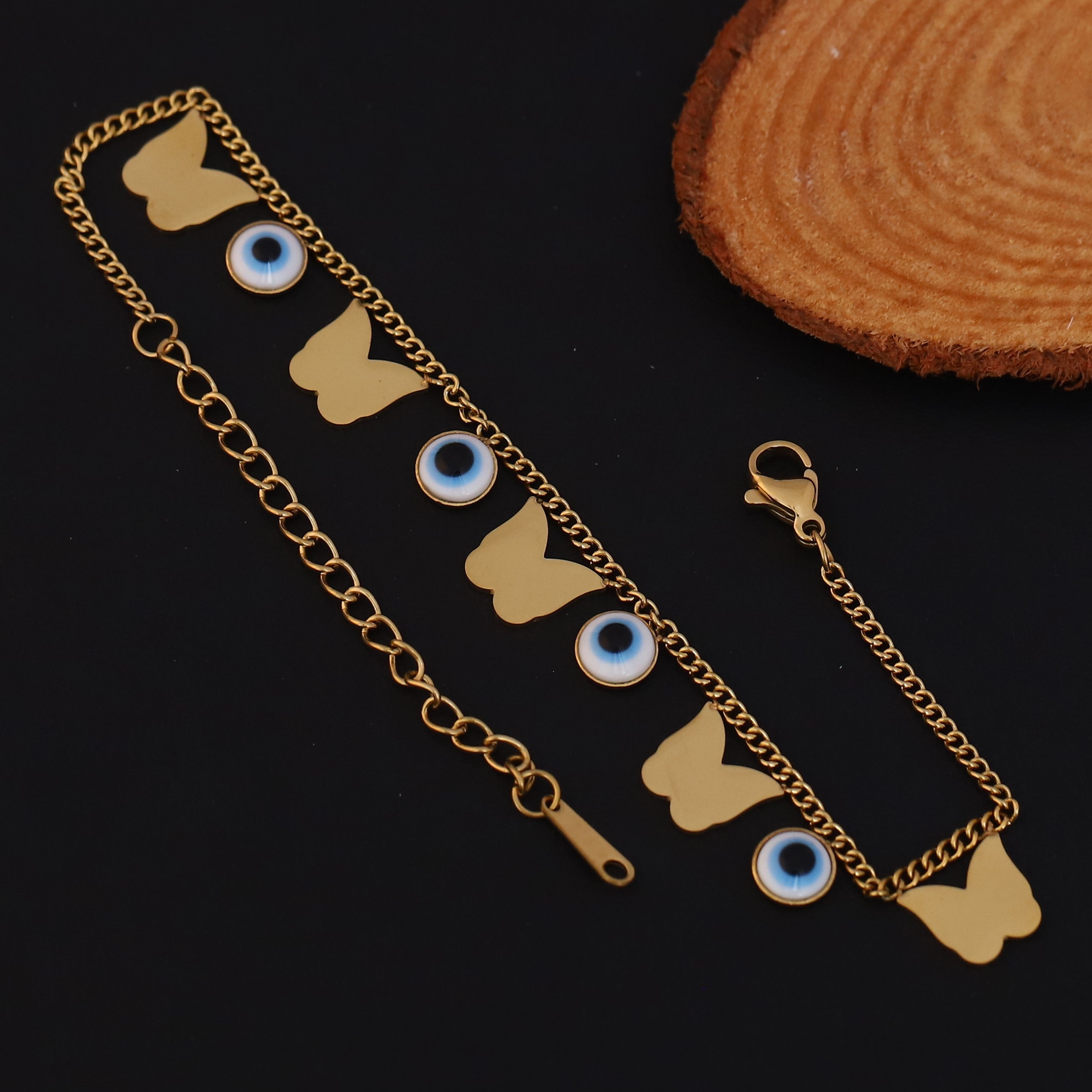 Butterfly Evil Eye Charms Chain Bracelet Gold Plated – Single Layer, Anti-Tarnish, Waterproof, Minimalist Style (GOLD)
