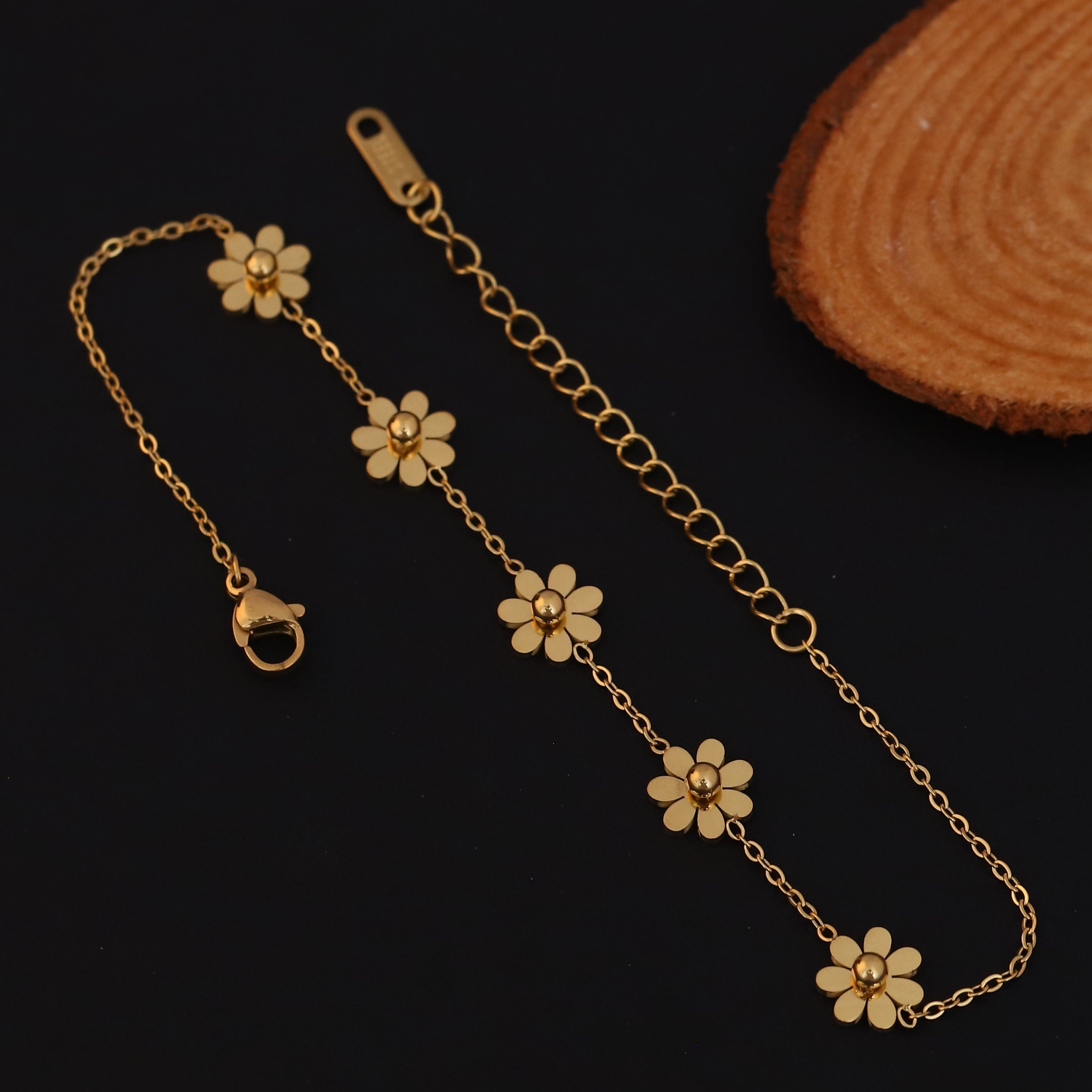 Flower Chain Bracelet Gold Plated – Single Layer, Anti-Tarnish, Waterproof, Minimalist Style (GOLD)