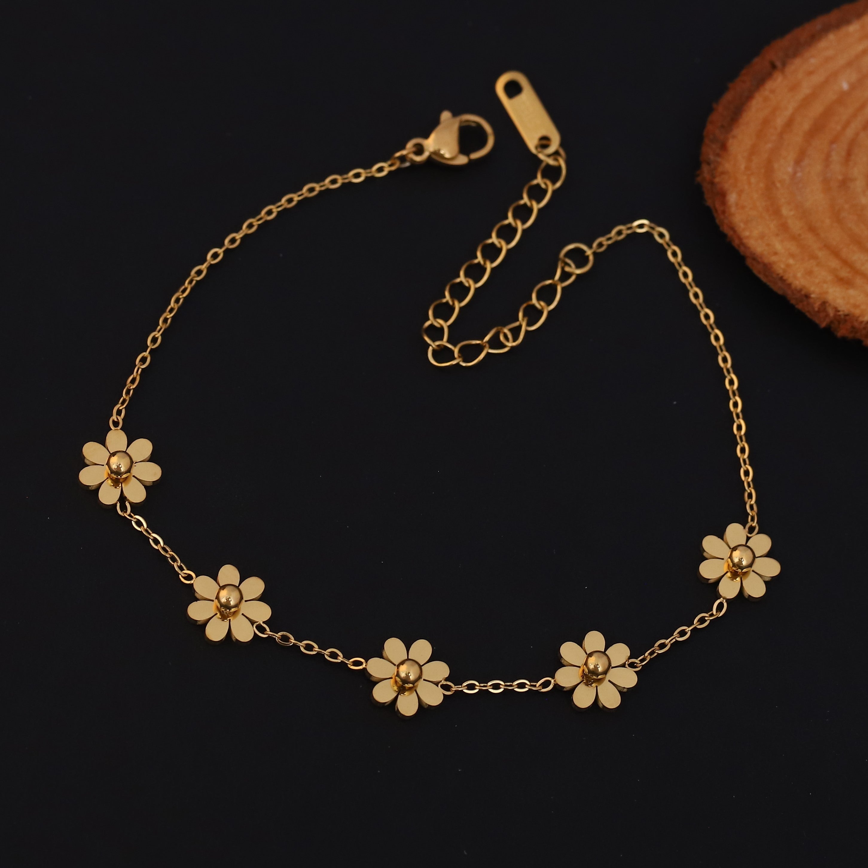Flower Chain Bracelet Gold Plated – Single Layer, Anti-Tarnish, Waterproof, Minimalist Style (GOLD)