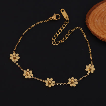 Flower Chain Bracelet Gold Plated – Single Layer, Anti-Tarnish, Waterproof, Minimalist Style (GOLD)
