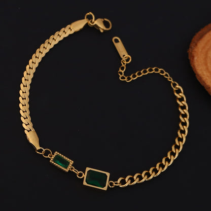Charms Green Stones Chain Bracelet Gold Plated – Single Layer, Anti-Tarnish, Waterproof (GOLD)
