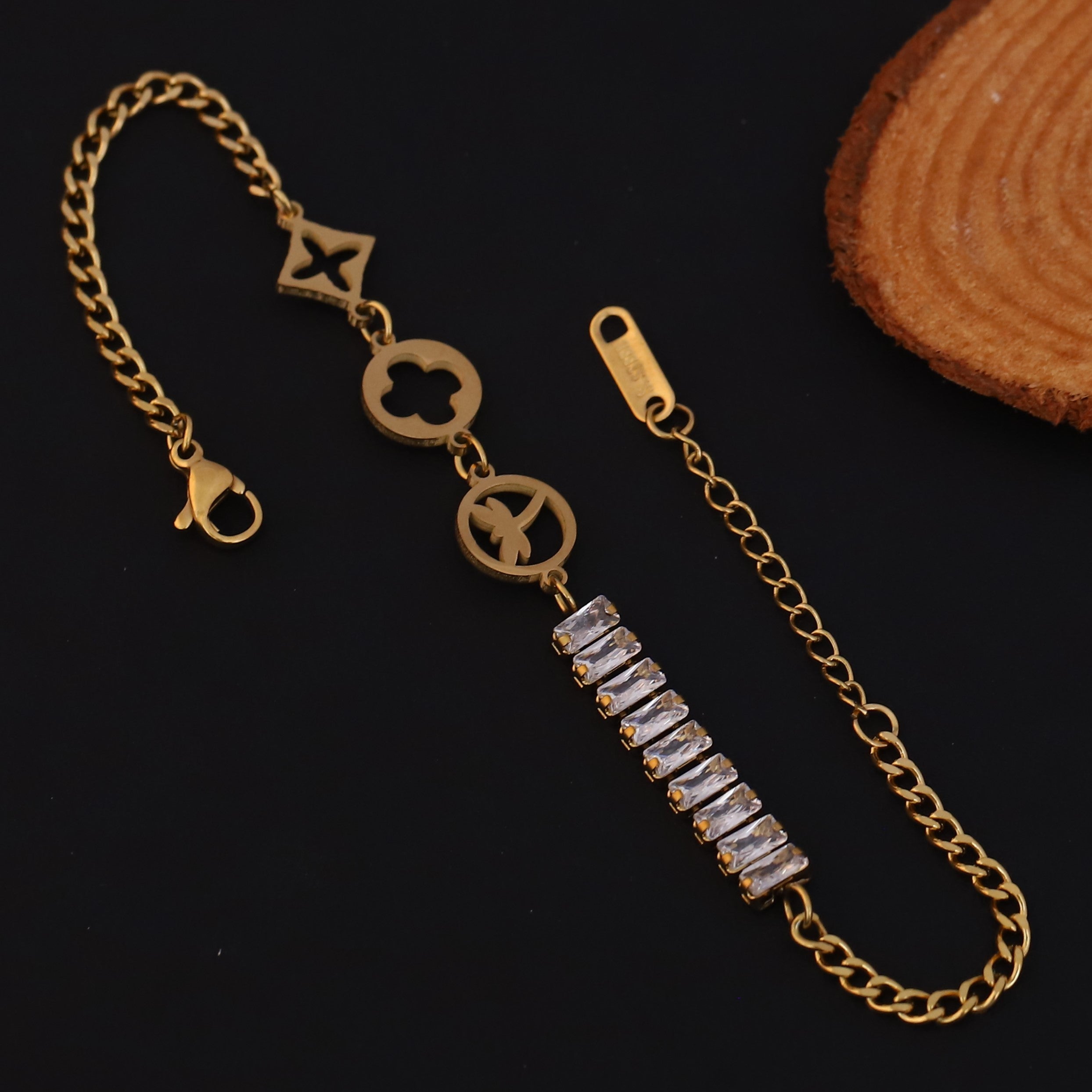 White Stones Chain Bracelet Gold Plated – Single Layer, Anti-Tarnish, Waterproof, Minimalist Style (GOLD)
