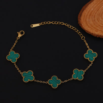 Flower Charm Double Side Chain Bracelet Gold Plated – Single Layer, Anti-Tarnish, Waterproof, Minimalist Style (GOLD)