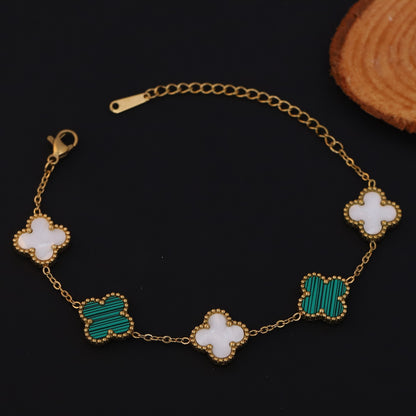 Flower Charm Multicolor Chain Bracelet Gold Plated – Single Layer, Anti-Tarnish, Waterproof, Minimalist Style (GOLD)