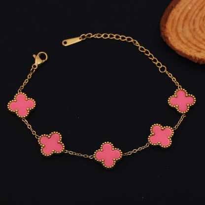 Flower Charm Multicolor Chain Bracelet Gold Plated – Single Layer, Anti-Tarnish, Waterproof, Minimalist Style (GOLD)