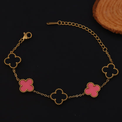 Flower Charm Multicolor Chain Bracelet Gold Plated – Single Layer, Anti-Tarnish, Waterproof, Minimalist Style (GOLD)