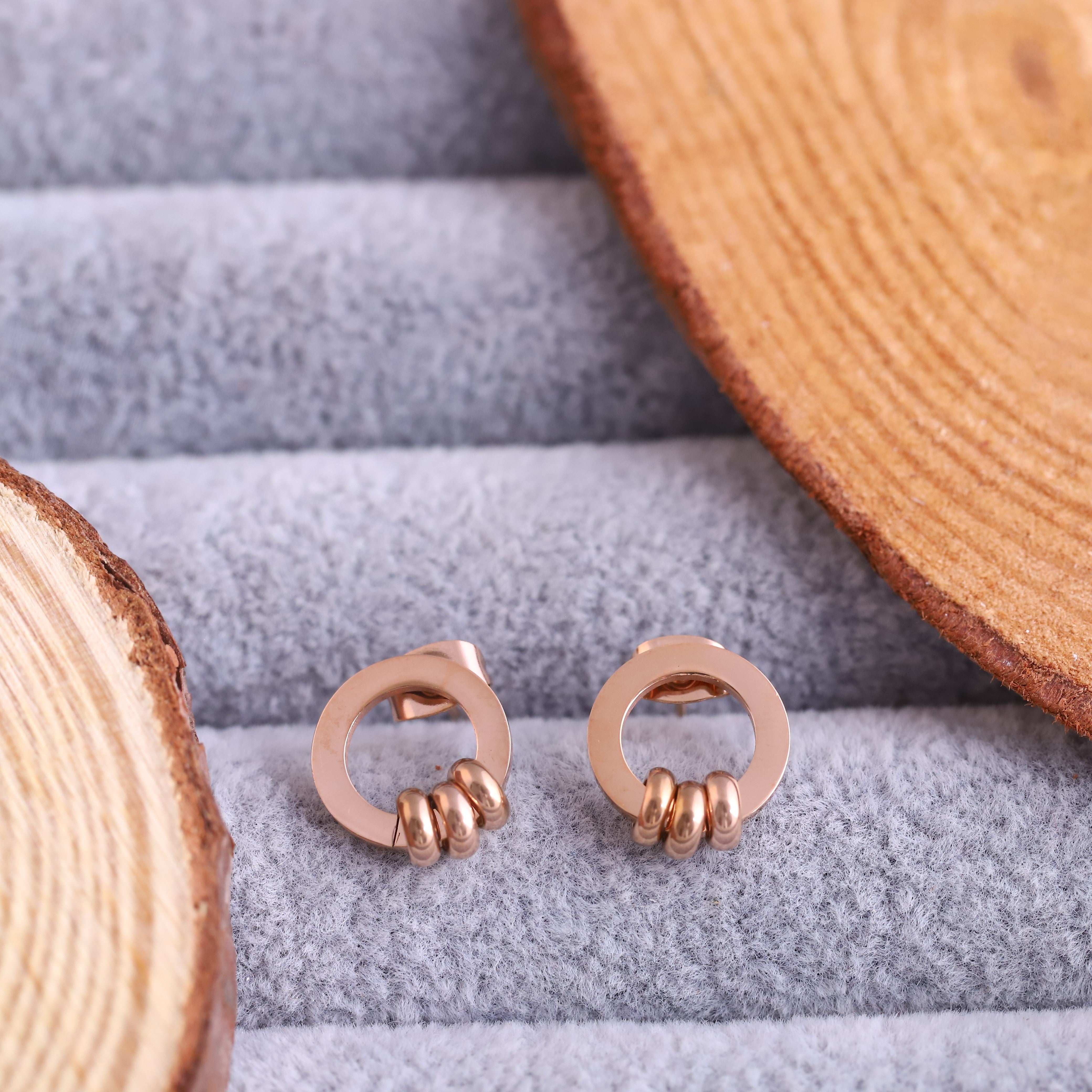 Trendy Stud Earrings – Gold Plated, Anti-Tarnish, Waterproof, Everyday Minimalist Jewelry (ROSE GOLD)