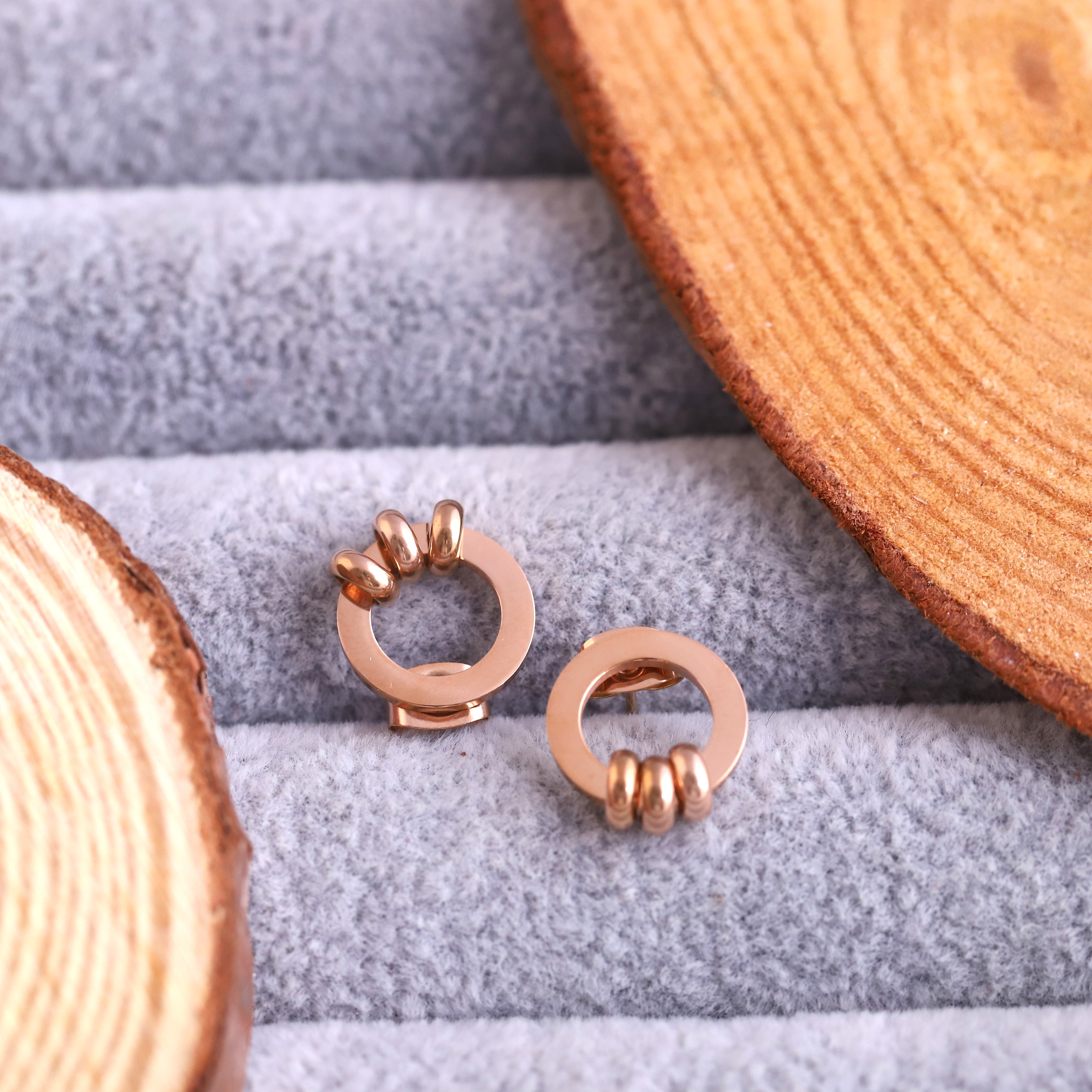 Trendy Stud Earrings – Gold Plated, Anti-Tarnish, Waterproof, Everyday Minimalist Jewelry (ROSE GOLD)