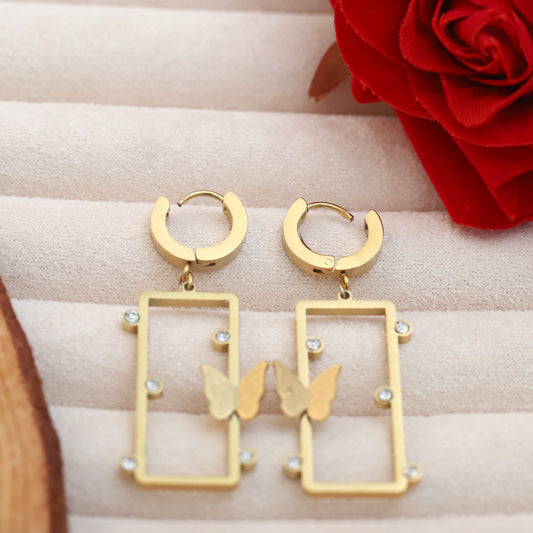 Trendy Butterfly Hoops Earrings – Gold Plated, Anti-Tarnish, Waterproof, Everyday Minimalist Jewelry (GOLD)
