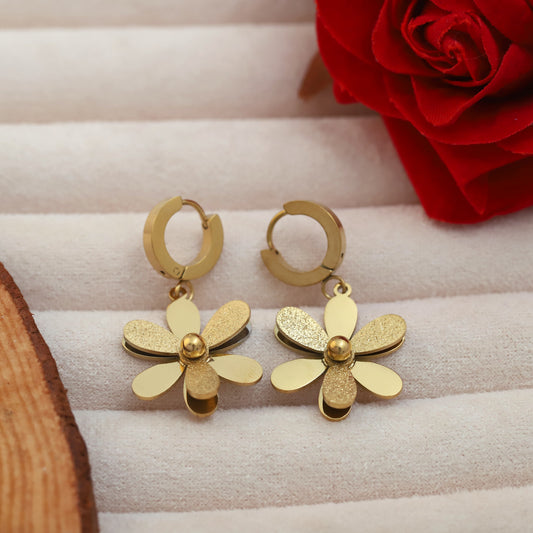 Hoop Flower Earrings – 22KT Gold Plated, Anti-Tarnish, Waterproof, Everyday Minimalist Jewelry (GOLD)