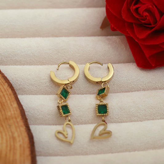Hoop Green Stone Earrings – 22KT Gold Plated, Anti-Tarnish, Waterproof, Everyday Minimalist Jewelry (GOLD)