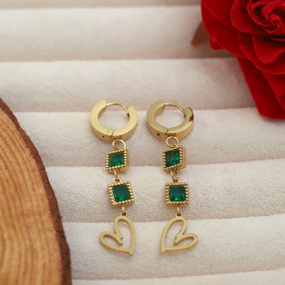 Hoop Green Stone Earrings – 22KT Gold Plated, Anti-Tarnish, Waterproof, Everyday Minimalist Jewelry (GOLD)