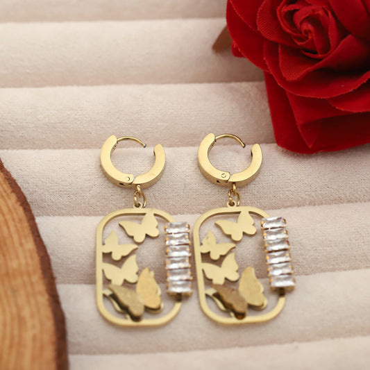 Trendy Butterfly Flower Hoops Earrings – Gold Plated, Anti-Tarnish, Waterproof, Everyday Minimalist Jewelry (GOLD)