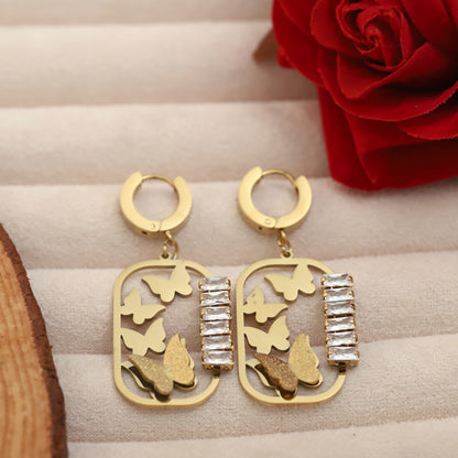 Trendy Butterfly Flower Hoops Earrings – Gold Plated, Anti-Tarnish, Waterproof, Everyday Minimalist Jewelry (GOLD)