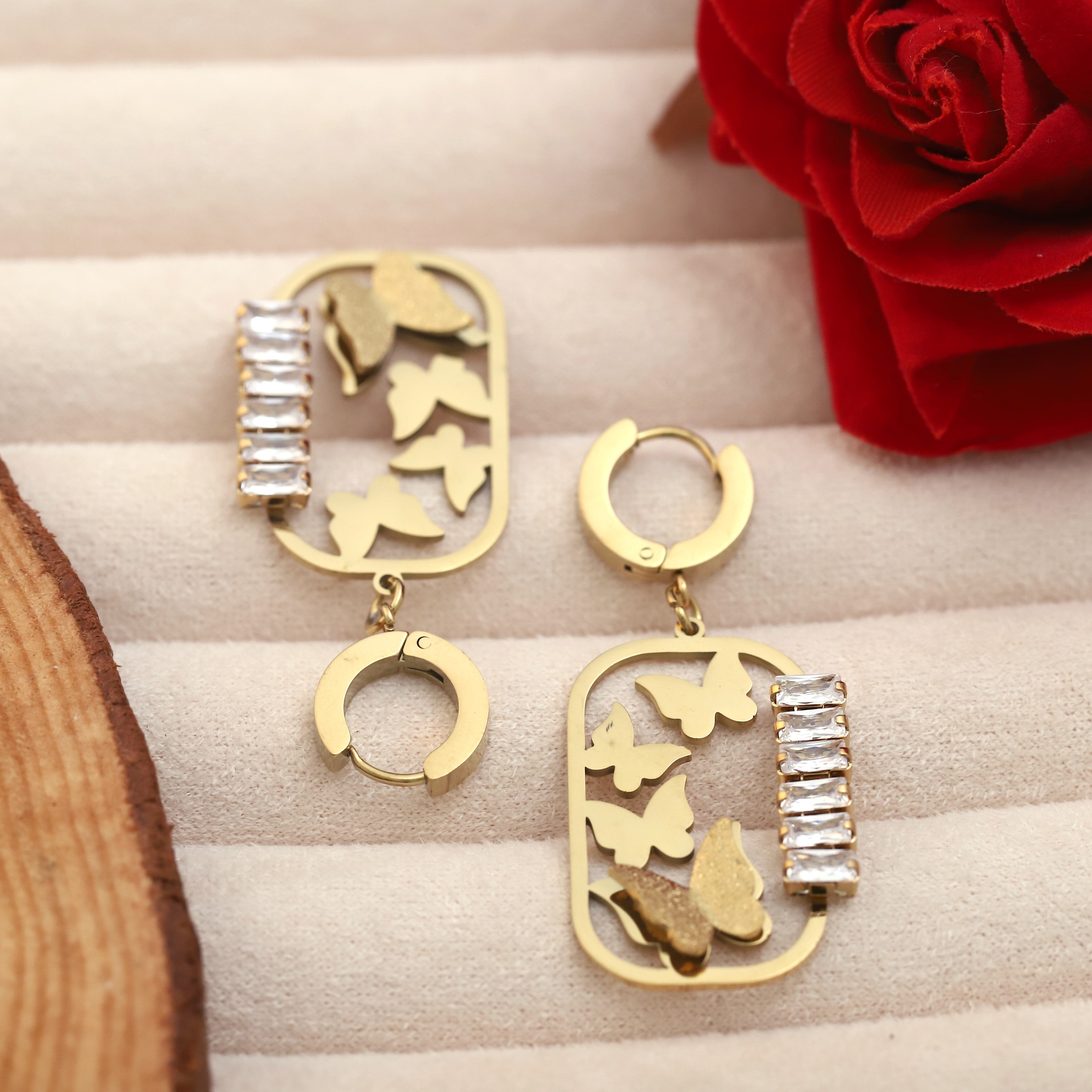 Trendy Butterfly Flower Hoops Earrings – Gold Plated, Anti-Tarnish, Waterproof, Everyday Minimalist Jewelry (GOLD)