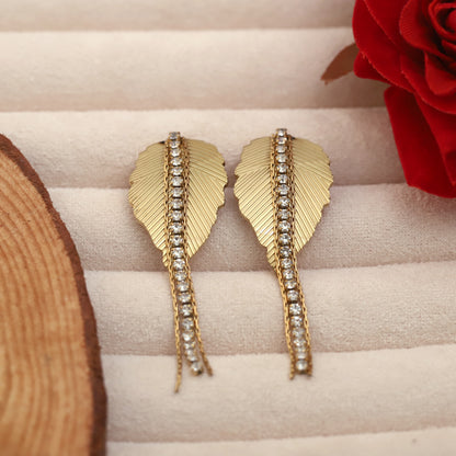 Trendy Leaf Drops Earrings – Gold Plated, Anti-Tarnish, Waterproof, Everyday Minimalist Jewelry (GOLD)