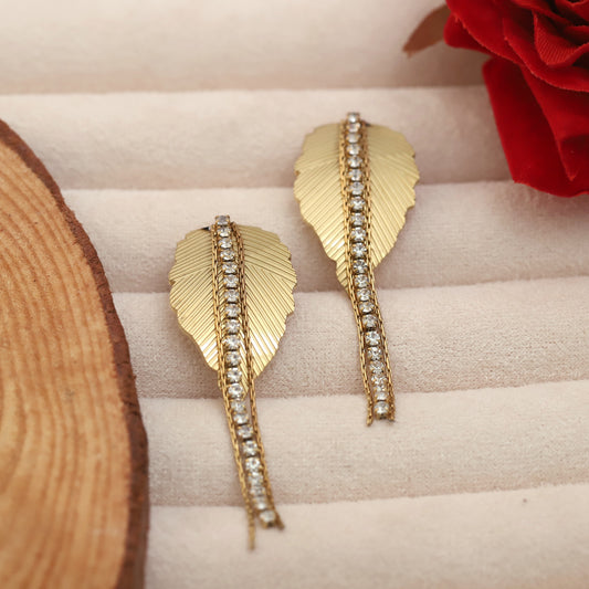 Trendy Leaf Drops Earrings – Gold Plated, Anti-Tarnish, Waterproof, Everyday Minimalist Jewelry (GOLD)
