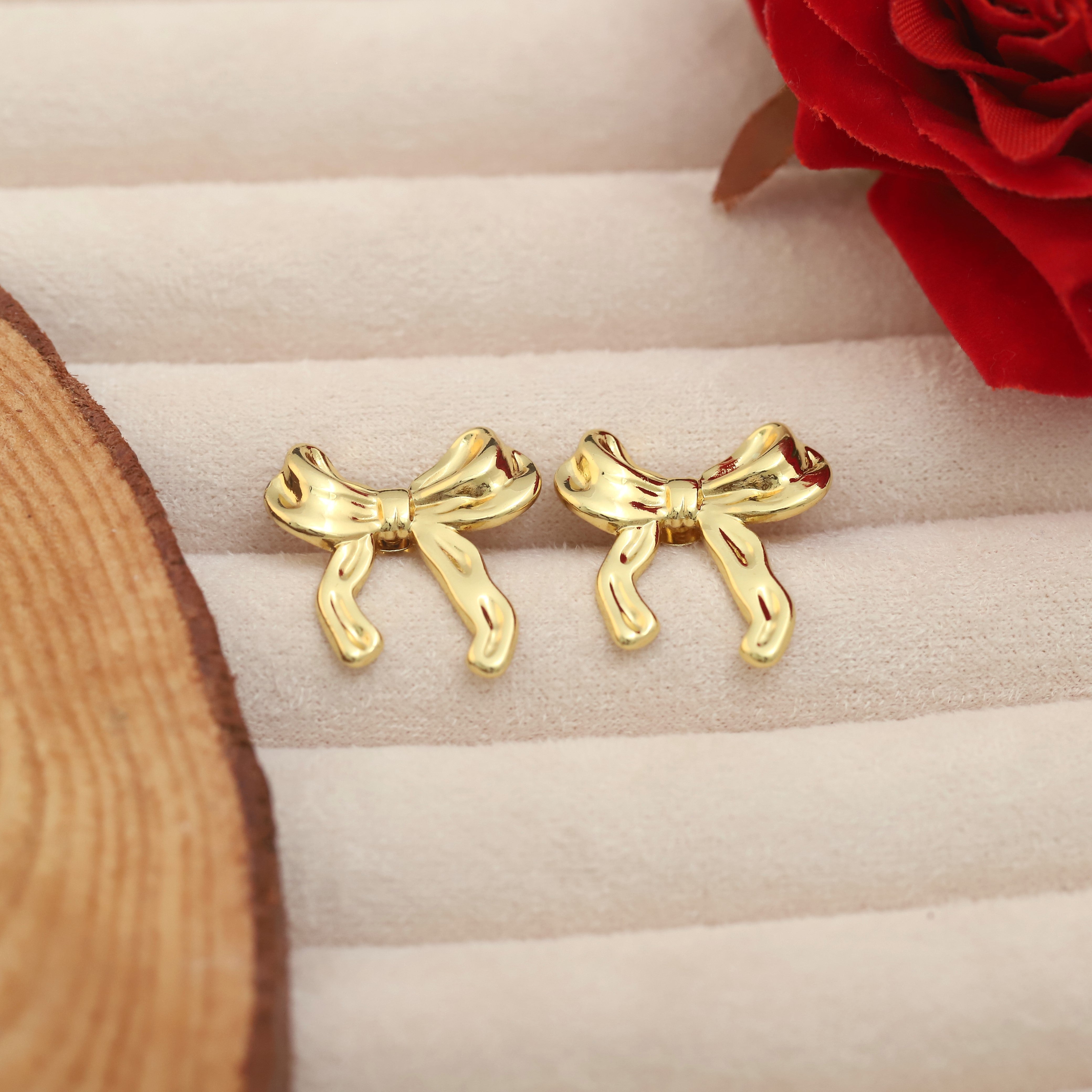 Trendy Bow Stud Earrings – Gold Plated, Anti-Tarnish, Waterproof, Everyday Minimalist Jewelry (GOLD)