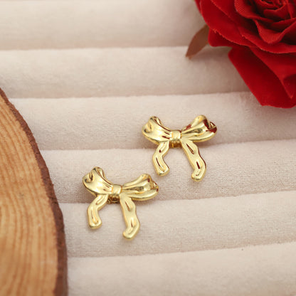 Trendy Bow Stud Earrings – Gold Plated, Anti-Tarnish, Waterproof, Everyday Minimalist Jewelry (GOLD)