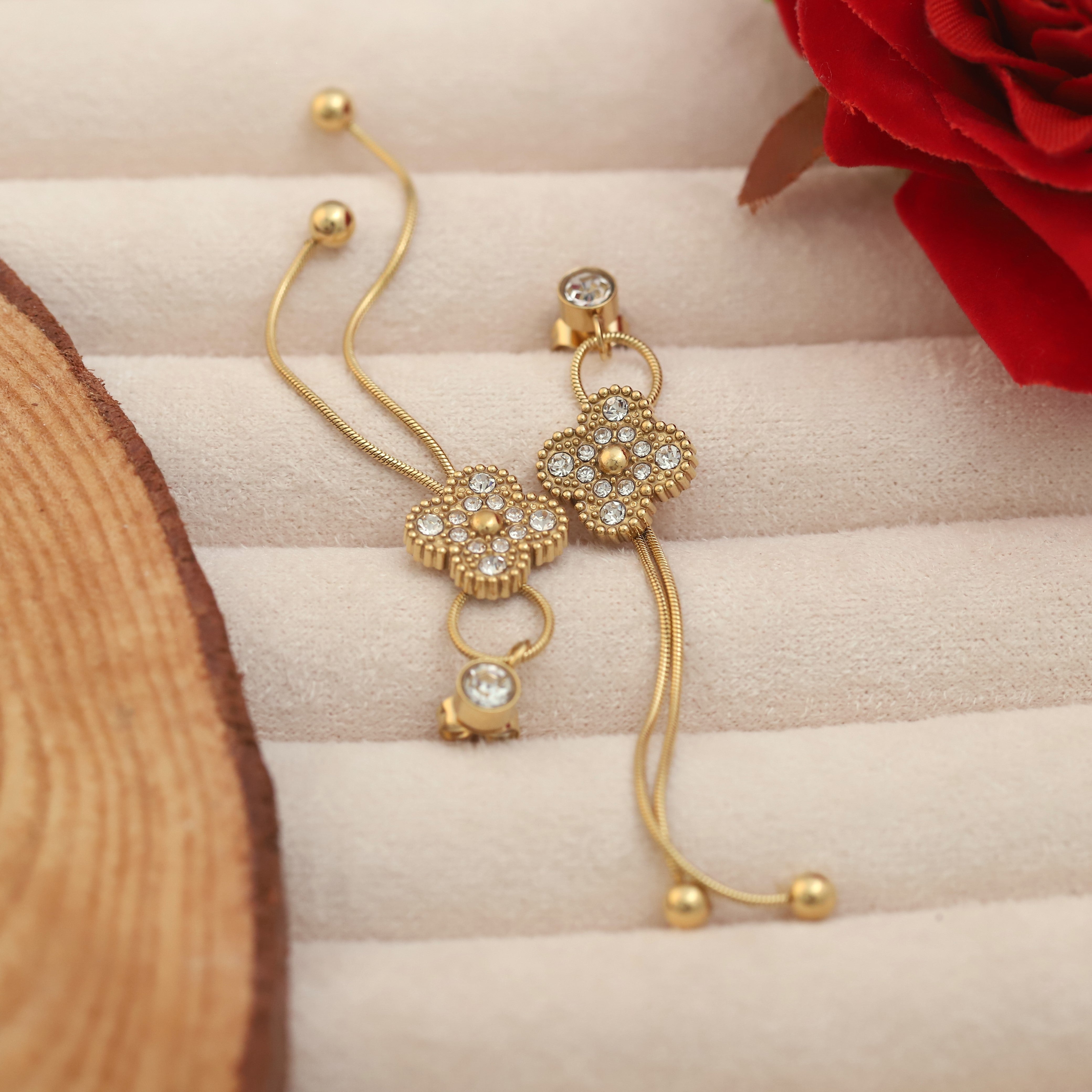 Trendy Flower Drops Earrings – Gold Plated, Anti-Tarnish, Waterproof, Everyday Minimalist Jewelry (GOLD)