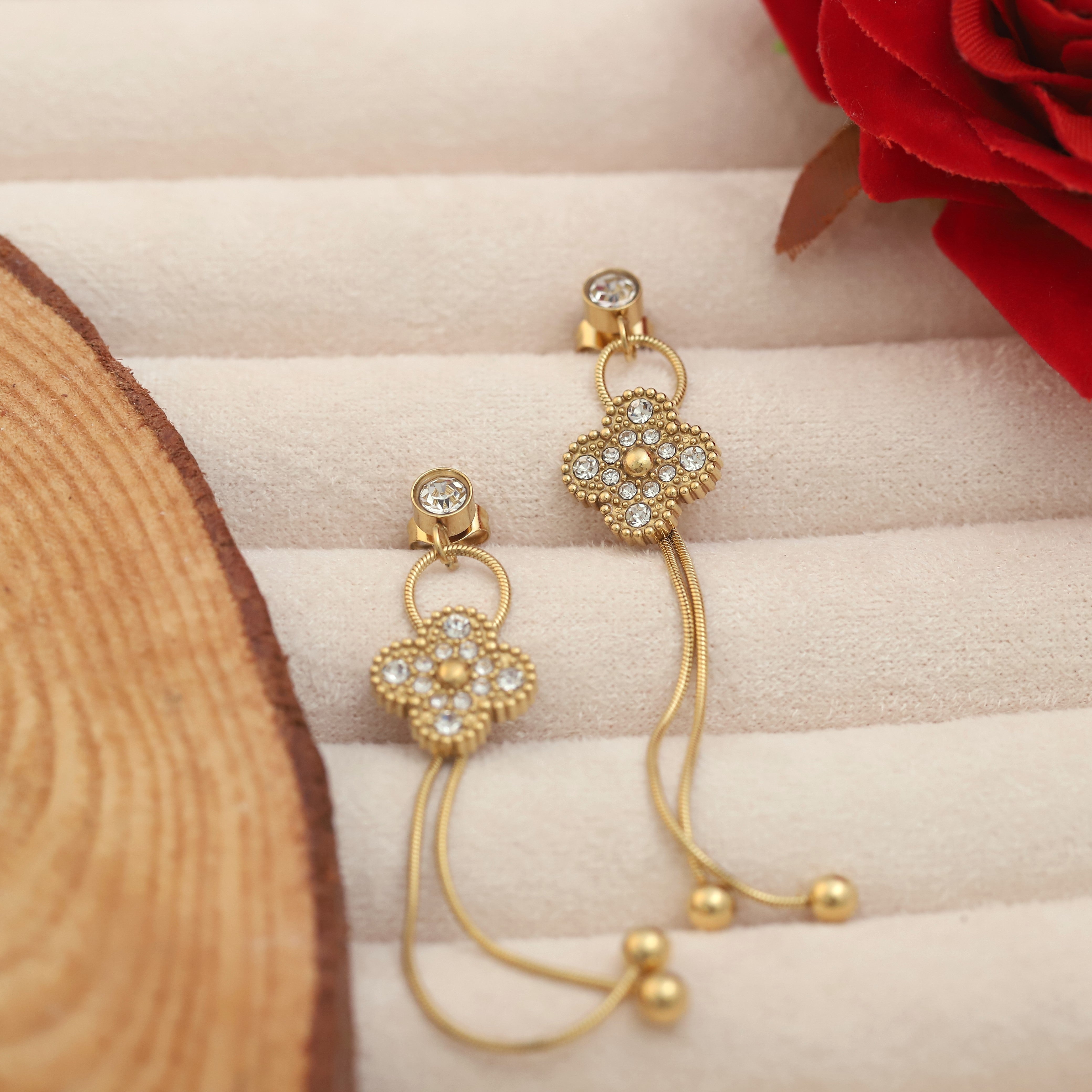 Trendy Flower Drops Earrings – Gold Plated, Anti-Tarnish, Waterproof, Everyday Minimalist Jewelry (GOLD)