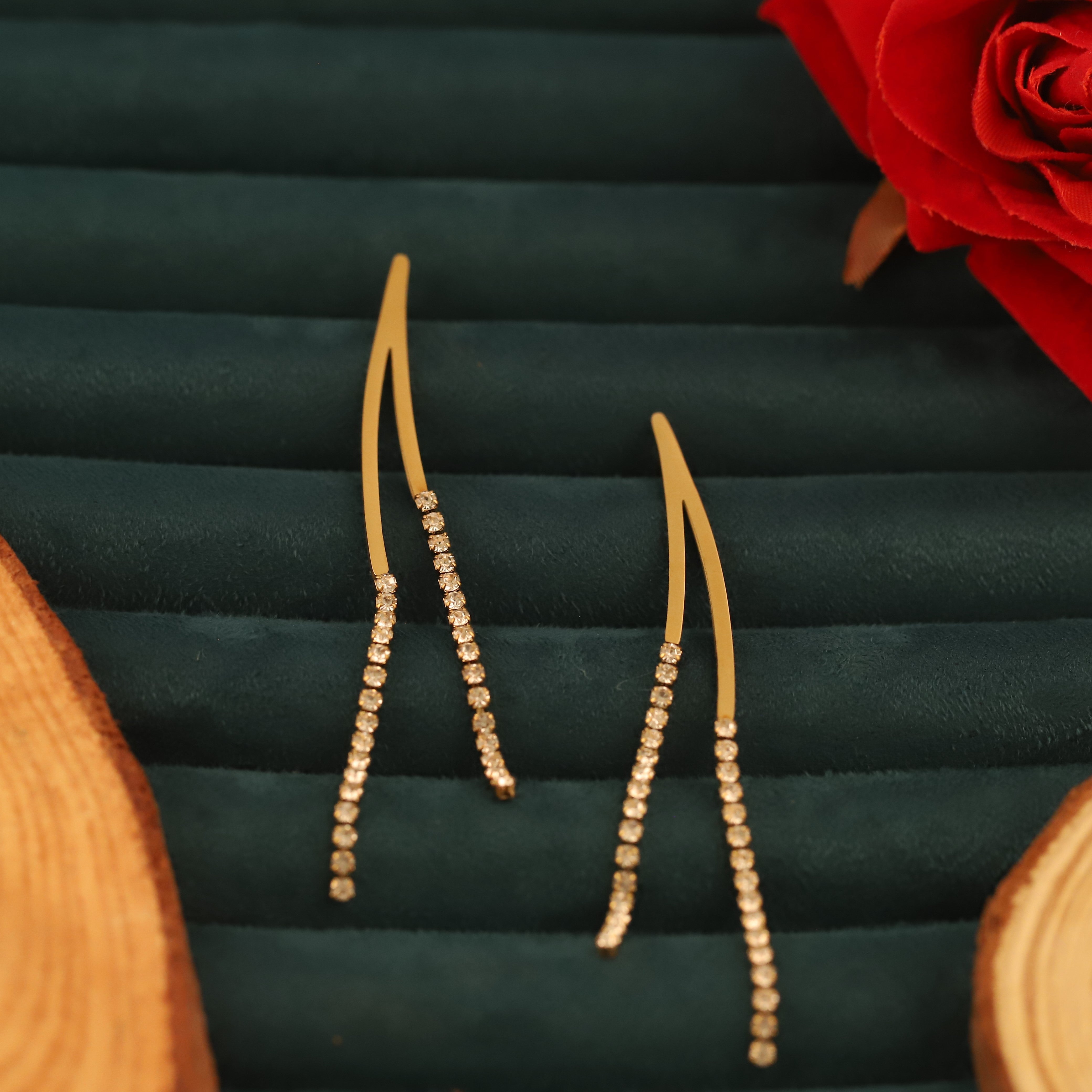 Trendy Drops White Stones Earrings – Gold Plated, Anti-Tarnish, Waterproof, Everyday Minimalist Jewelry (GOLD)